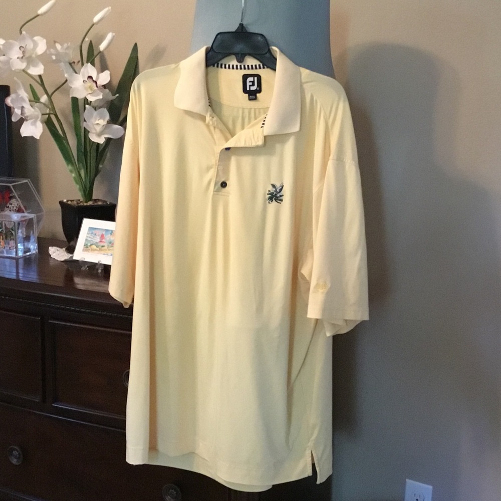 FootJoy-EUC-Men’s Pale Buttery Yellow Golf Polo with Embroidered Logo